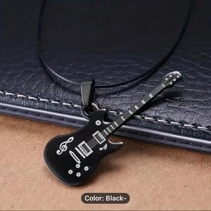 Black Guitar Pendant Necklace